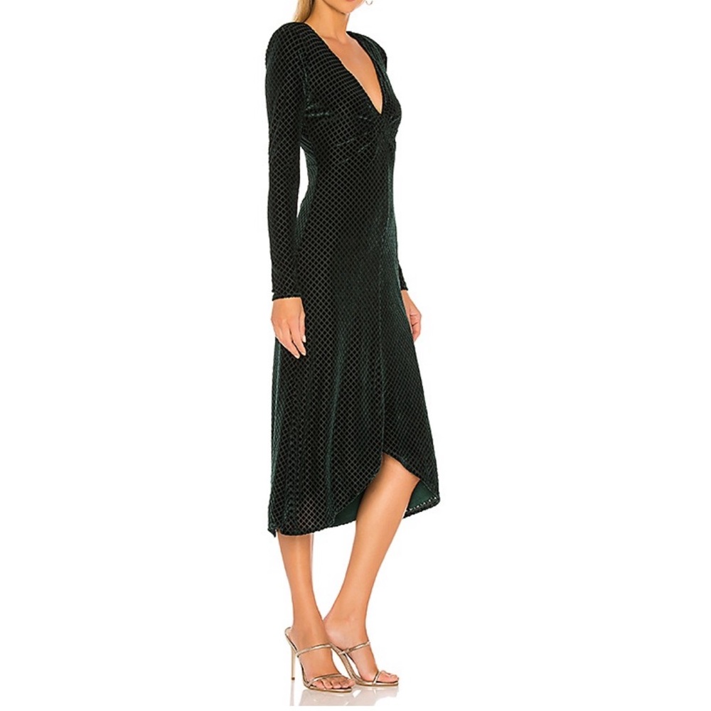 House Of Harlow 1960 x Revolve Deep Green Velvet V-Neck Midi Dress